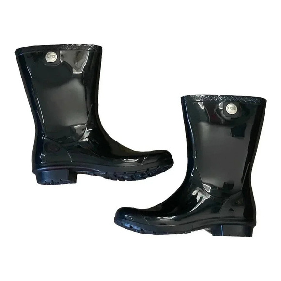 UGG Sienna Womens Waterproof Rain Boots Black Size US 10 Shiny Rubber Outdoor - Picture 1 of 12